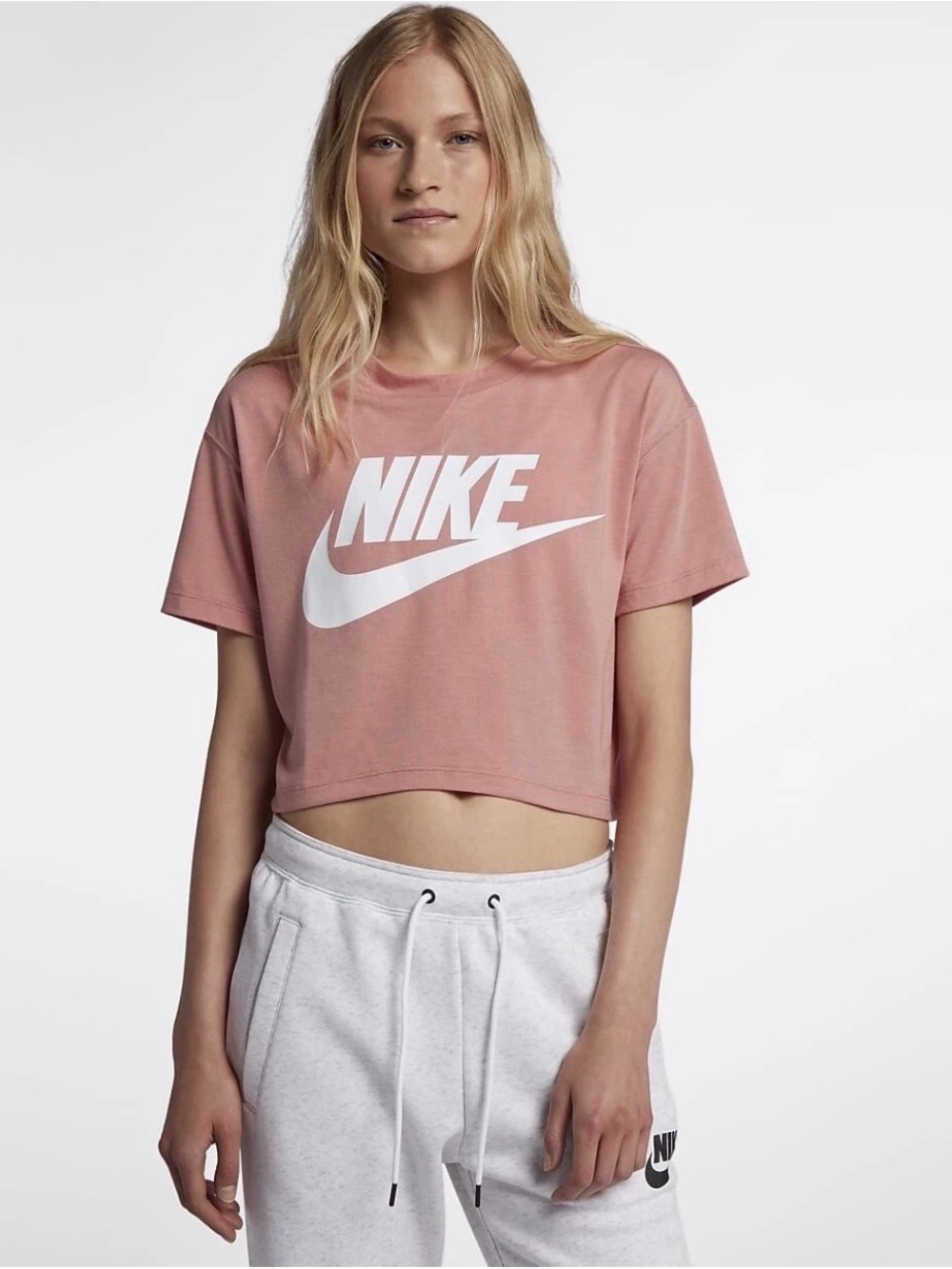 Nike Dusty Rose Cropped Logo Tee size small oversized